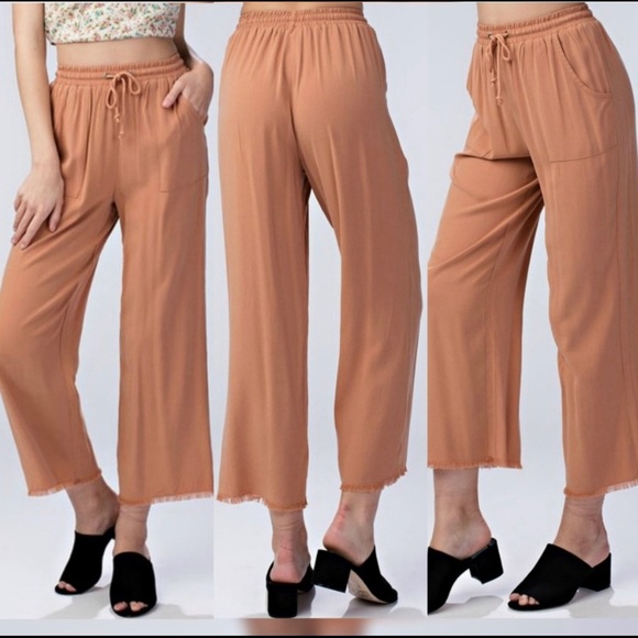 1 L left! 🌎 High Waist Drawstring Tencel Pants - Picture 3 of 6